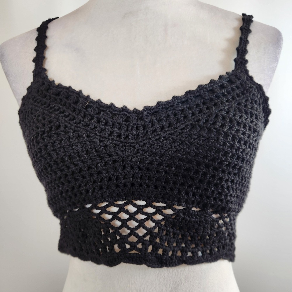 Lulus Crochet Crop Top Black Spaghetti Strap‎ Boho Hippie Festival Womens S NWT